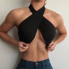 Women's Crossover Back Tops Women's Sex Fashion Off-The-Shoulder Crop Tops Lace-Up Sexy Tank Tops Y2K Tops Women's Summer 2022 - Matrix-studios.com