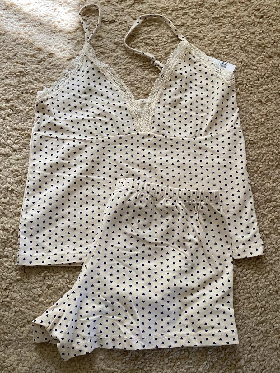 Strawberry Vest Shorts 2 Pieces Set Woman Eyelet Bow Slim Tank Top with Elastic Waist Patchwork Straight Short Pant Sweet Sets - Matrix-studios.com