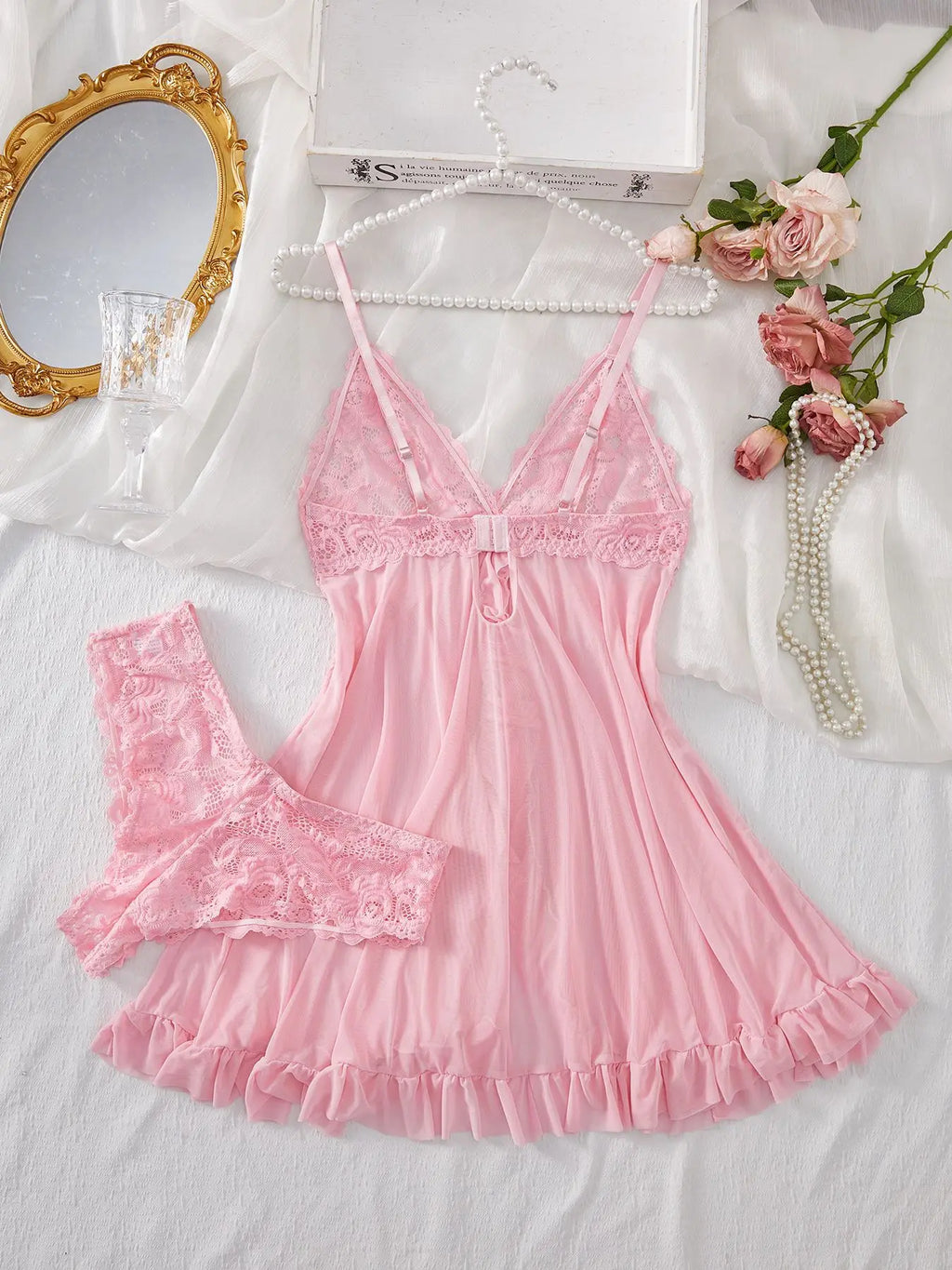 Sexy Lingerie Set Women Erotic Bra Nightdress Sexy Lace Sleepwear Solid Slim Soft Dresses V Neck Full Slip Sleepwear & Dresses - Matrix-studios.com