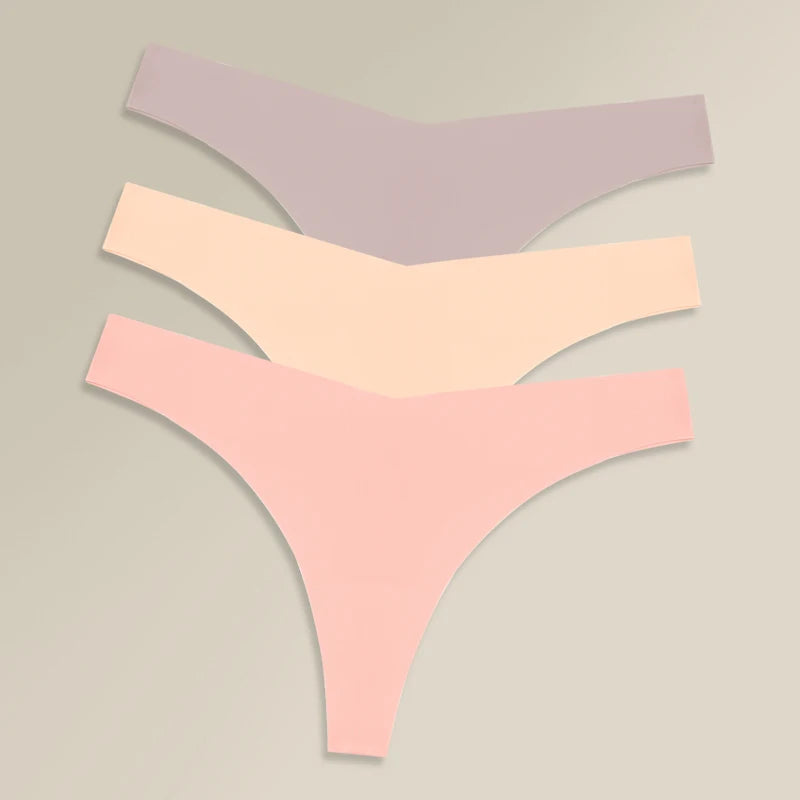 3PCS Women Ice Silk Seamless Thongs Underpants Sexy V-Waist Ultra-thin Panties Girls Low Rise Invisible G-string Lingerie XS-XL - Matrix Studios
