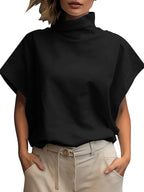 Women Fashion OL Work Shirt 2024 ZANZEA Summer Elegant Turtleneck Short Sleeve Blouse Casual Loose Office Tops Party Blusas - Matrix-studios.com