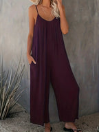 Plus Size Women's 2025 Summer Jumpsuit - Sleeveless Wide Leg Romper with Side Pockets, Casual One Piece Outfit - Matrix Studios