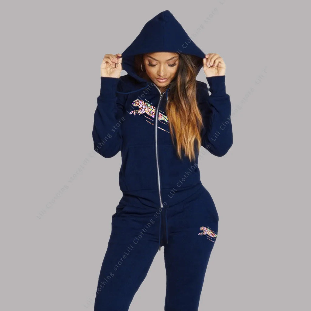 Women's Track Suit Aesthetic Hoodies Sweatshirts Sweatpants 2 Piece Set Zipper Cardigan High quality Sportwear Woman Pants Sets - Matrix-studios.com