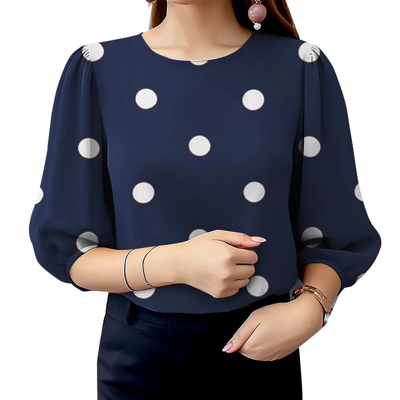 2025 Summer Polka Dots Printed Blouse ZANZEA Elegant Women Shirt Casual O-Neck 3/4 Sleeve Holiday Tops Fashion OL Work Blusas - Matrix-studios.com