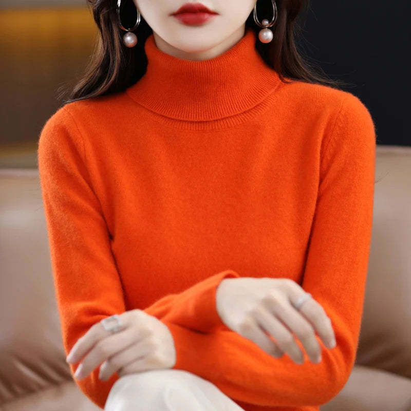 100% Merino Wool Cashmere Sweater Women Knitted Sweater Turtleneck Long Sleeve Pullovers Autumn Winter Clothing Warm Jumper Tops - Matrix Studios