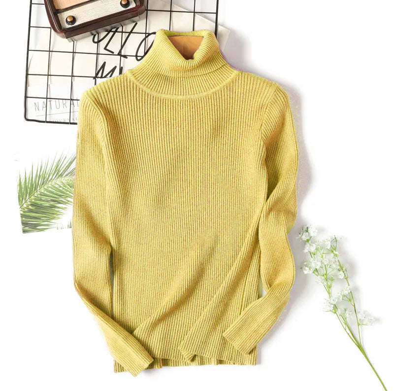 Casual Soft Polo-neck Jumper New Autumn Winter Women Knitted Turtleneck Sweater Fashion Slim Elasticity Solid Ribbed Pullovers - Matrix Studios