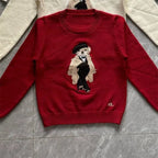 New Autumn Preppy Student Cashmere Sweater Women Cartoon Bear Embroidered O-neck Long Sleeve Pullover Top Casual Knitwear - Matrix Studios