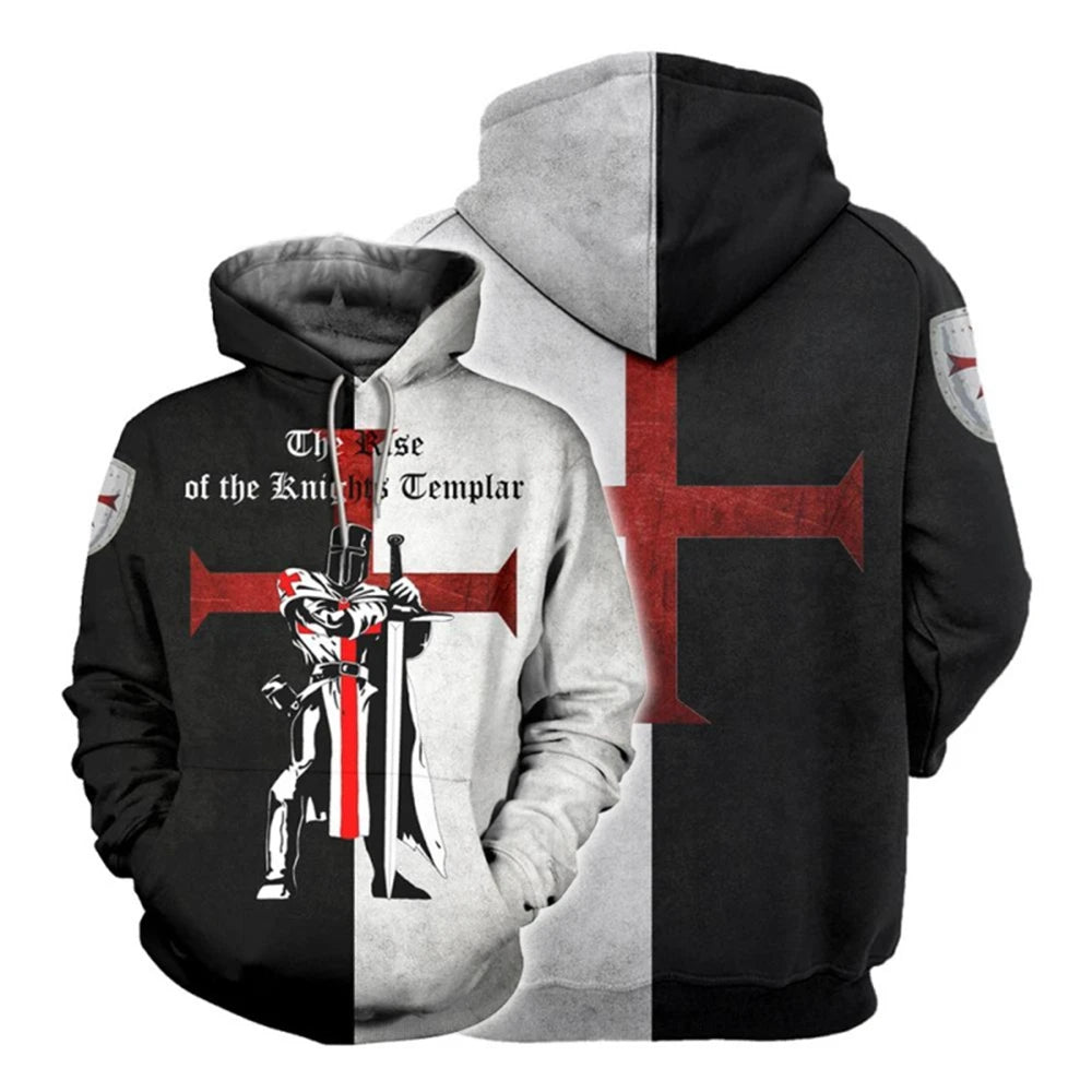 Knights Templar Armor Hoodies Jacket Crusader Cross Medieval Sweathsirt Pullover Full Printed 3D Men's Hoodie Tracksuit Carnival - Matrix Studios
