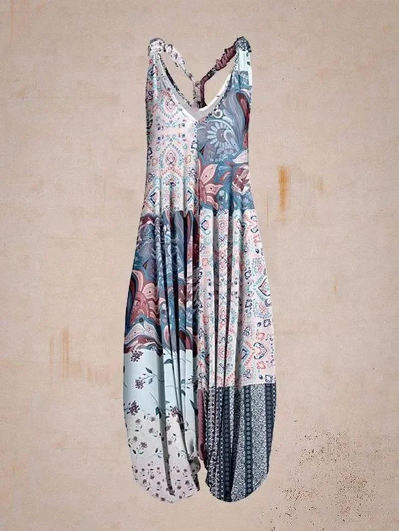 Wide Leg Bohemian Loose Overall Jumpsuit Ethnic Mandala Vintage Paisley Printing Women Rompers Backless Harem Bloomers Playsuit - Matrix Studios