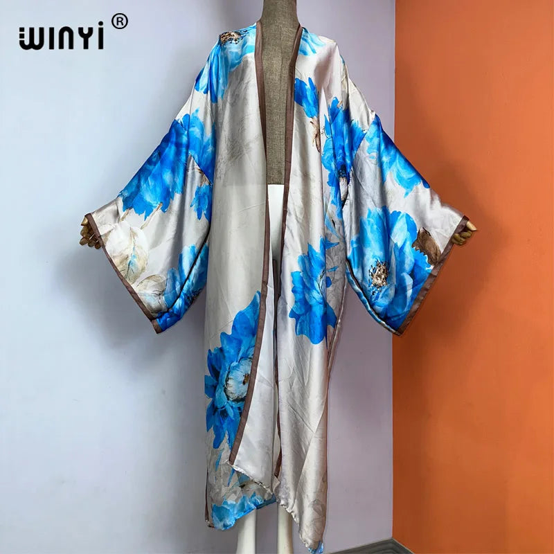 WINYI Summer New Fashion Print Women Cardigan Loose Long Dress Elegant Party Boho Maxi Beach Holiday Cover Up Kimonos Kaftan - Matrix Studios