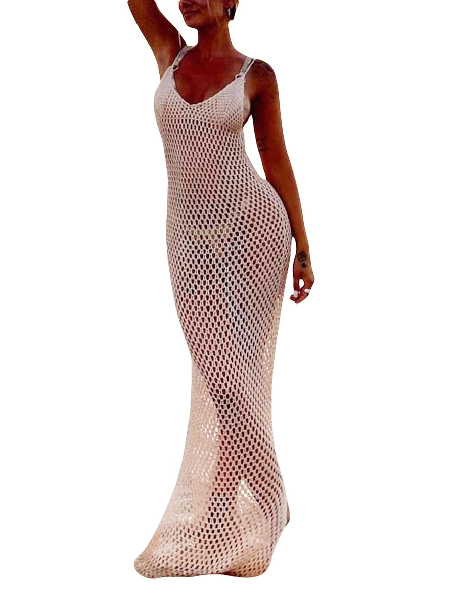 Women Knitted Beach Cover Ups Crochet Cutout Backless Beach Dress For Women Bikini Swimsuit Bathing Suit Summer Beachwear - Matrix Studios