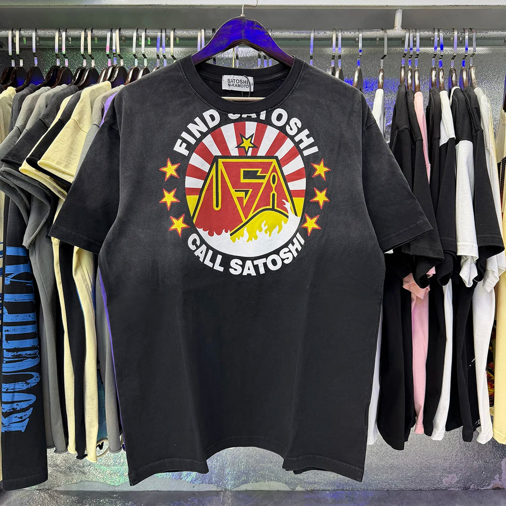 Free shipping New Satoshi Nakamoto fashion T-shirt hotfix rhinestone and Printed with Washed Oversized 100% cotton Men Women T-shirts Y2K Fashion streetwear - Matrix-studios.com
