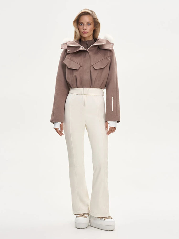 Faux Fur Patchwork Ski Jumpsuit Women Detachable Hoodie Long Sleeves Belts Zipper Warm Skiwear Female 2025 Winter Warm Rompers - Matrix Studios
