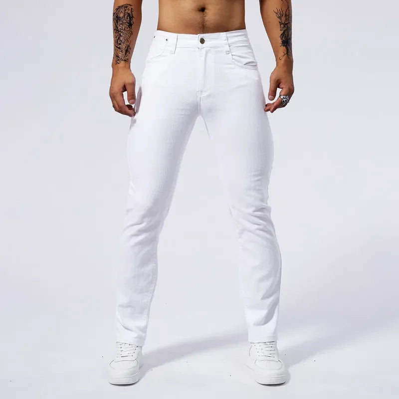 Men's White Casual Jeans New Denim Pants Comfortable Fashion Stretch Slim Fit Straight Trousers Male Clothing Streetwear - Matrix Studios