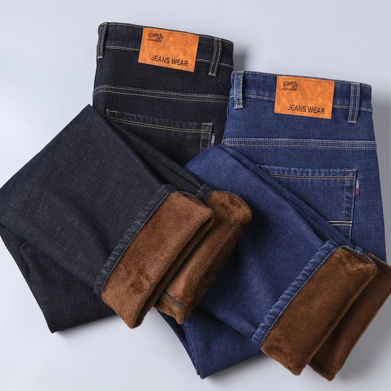 Brand Autumn Winter Warm Flocking Denim Soft Man Activities Fleece Line Men Jeans Black Blue Grey Colors - Matrix Studios