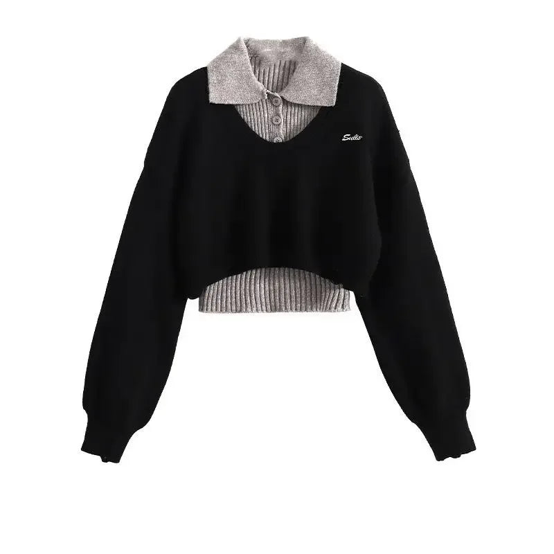 2026 Women's Spring Autumn New Knit Sweater+POLO Vest+Retro Plaid Strap Skirt 3-Piece Suit Lady Elegant Dress Matching Set - Matrix-studios.com