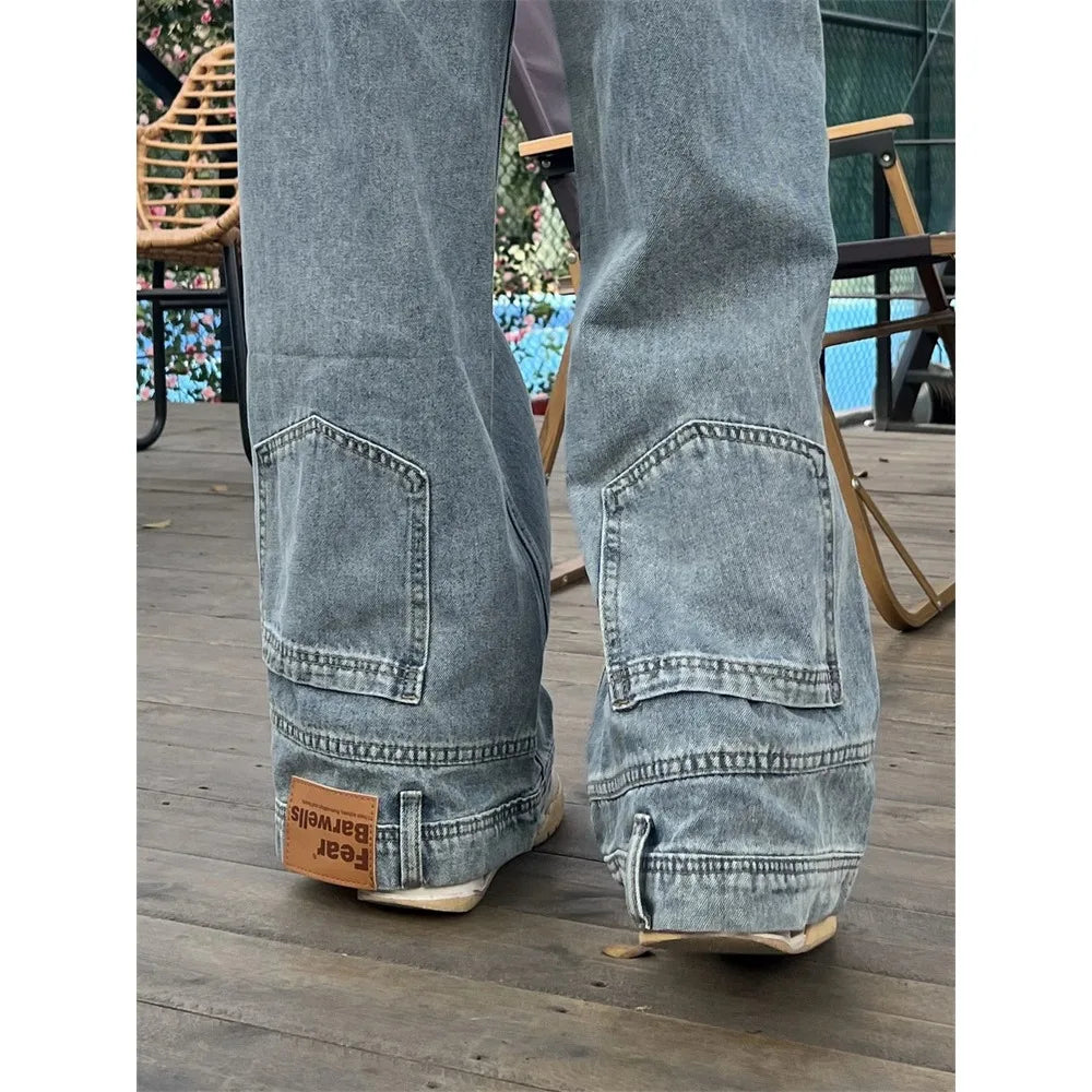 Ins Fashion American Retro Baggy High Waisted Jeans Woman High Street Denim Pants Reversible Trousers Streetwear Loose Jeans - Matrix-studios.com