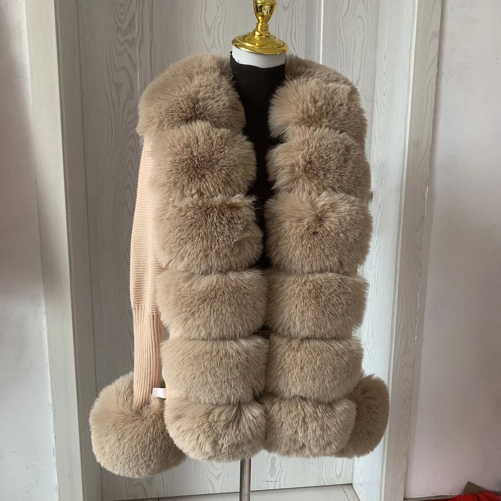 Women Knit Faux Fur Cardigan Spring Autumn Elegant Ladies Fashion Faux Fur Coat Knitted Sweater with Fake Fox Fur Collar - Matrix Studios