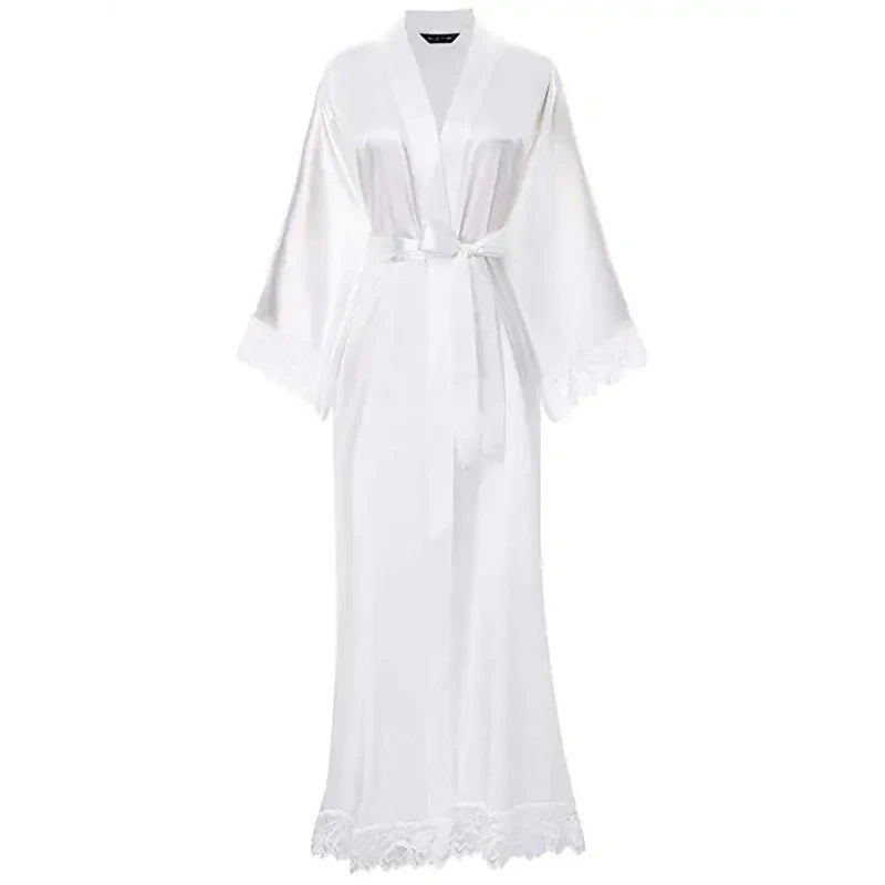 Robe Women Floral Bathrobe Kimono Robe Silk Long Wedding Bride Bridesmaid - Matrix-studios.com