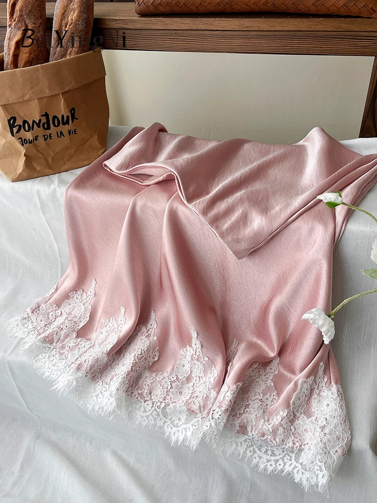 Beiyingni French Elegant Satin Mermaid Skirt Women Spring Summer Lace Patchwork Pack Hip Long A-line Skirts Office Ladies Faldas - Matrix-studios.com