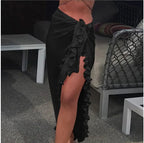 Women Chiffon See-Through Beach Bikini Cover Up Wrap Scarf Swimwear Pareo Sarong Dress Solid Ruffle Casual Beach Dress - Matrix Studios