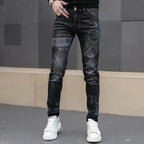 High End Stylish Classic Distinctive Printed Black Stretch Denim Jeans for Men High Quality Slim Fit Stretch Luxury Denim Pants - Matrix Studios