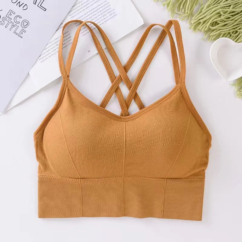 Sexy Women Tops Back Cross Strap Tank Top Push Up Running Sports Bra Breathable Soft Fitness Beauty Solid Color Yoga Bra - Matrix Studios