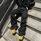 Streetwear Black Glue Coated Boot Cut for Men and Women Straight Baggy Casual Flare Pants Oversized Loose Denim Trousers - Matrix Studios
