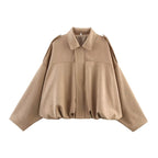 Women's Bomber Jackets Coats Fashion Turn-down Collar Long Sleeve Loose Coats Vintage Female Outerwear Chic Tops - Matrix-studios.com