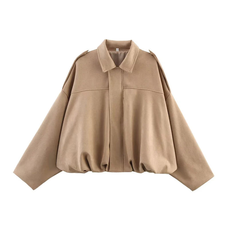 Women's Bomber Jackets Coats Fashion Turn-down Collar Long Sleeve Loose Coats Vintage Female Outerwear Chic Tops - Matrix-studios.com