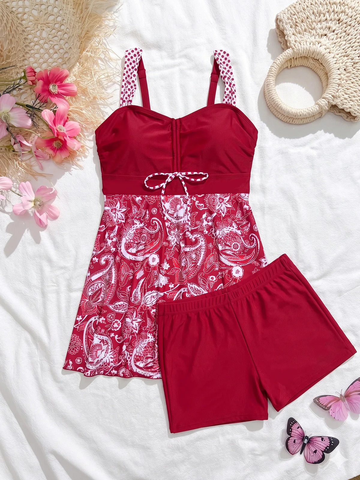 Black Dots Print Tankini Set 2026 New Two Pieces Swimsuits Plus Size Swimwear Women Bathing Suits Beachwear Bikini Swimdress - Matrix-studios.com