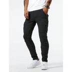 Street Elastic Jeans Men Denim Cargo Pants Wash Solid Color Multi Pockets Casual Mid Waist Trousers Slim Fit Daily Wear Joggers - Matrix Studios