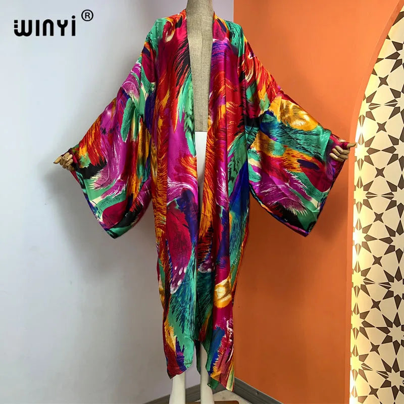 WINYI Summer New Fashion Print Women Cardigan Loose Long Dress Elegant Party Boho Maxi Beach Holiday Cover Up Kimonos Kaftan - Matrix Studios