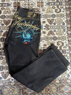 2000s Vintage Statue of liberty Diamonds Jeans Casual Denim Pants High Waist Straight Wide Leg Jeans Harajuku Y2k Women Clothing - Matrix-studios.com