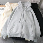 Korean Fashion Simple Gray Double Sided Oversized Zipper Hoodie Women Y2K New Harajuku Gothic Casual Joker Couple Sweatshirt - Matrix Studios
