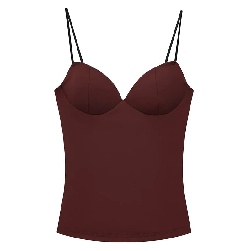 HXAO Sleeveless Crop Tops For Woman Corset Camisole Brown Top Women Bodycon Backless Sexy Tops With Straps Bustier Tank Tops - Matrix-studios.com