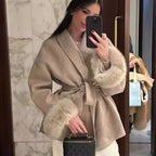 High End Double-sided Wool Strapping Real Wool Fur Coat Women's Removable Cuffs Fox Fur Temperament Cashmere Short Jacket - Matrix Studios