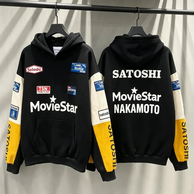 Winter 2XL SATOSHI Hoodie Vintage Distressed Washed Worn Embroidered Letter Badge Color Blocked Hooded Sweatshirt Men Women - Matrix-studios.com