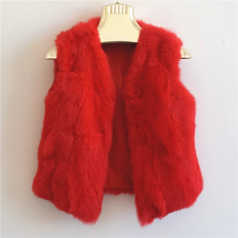 Fancy Rani Real Rabbit Fur Vest Short Natural Jacket For Women Fashion Leather Autumn Winter Spring Outwear High Quality - Matrix Studios