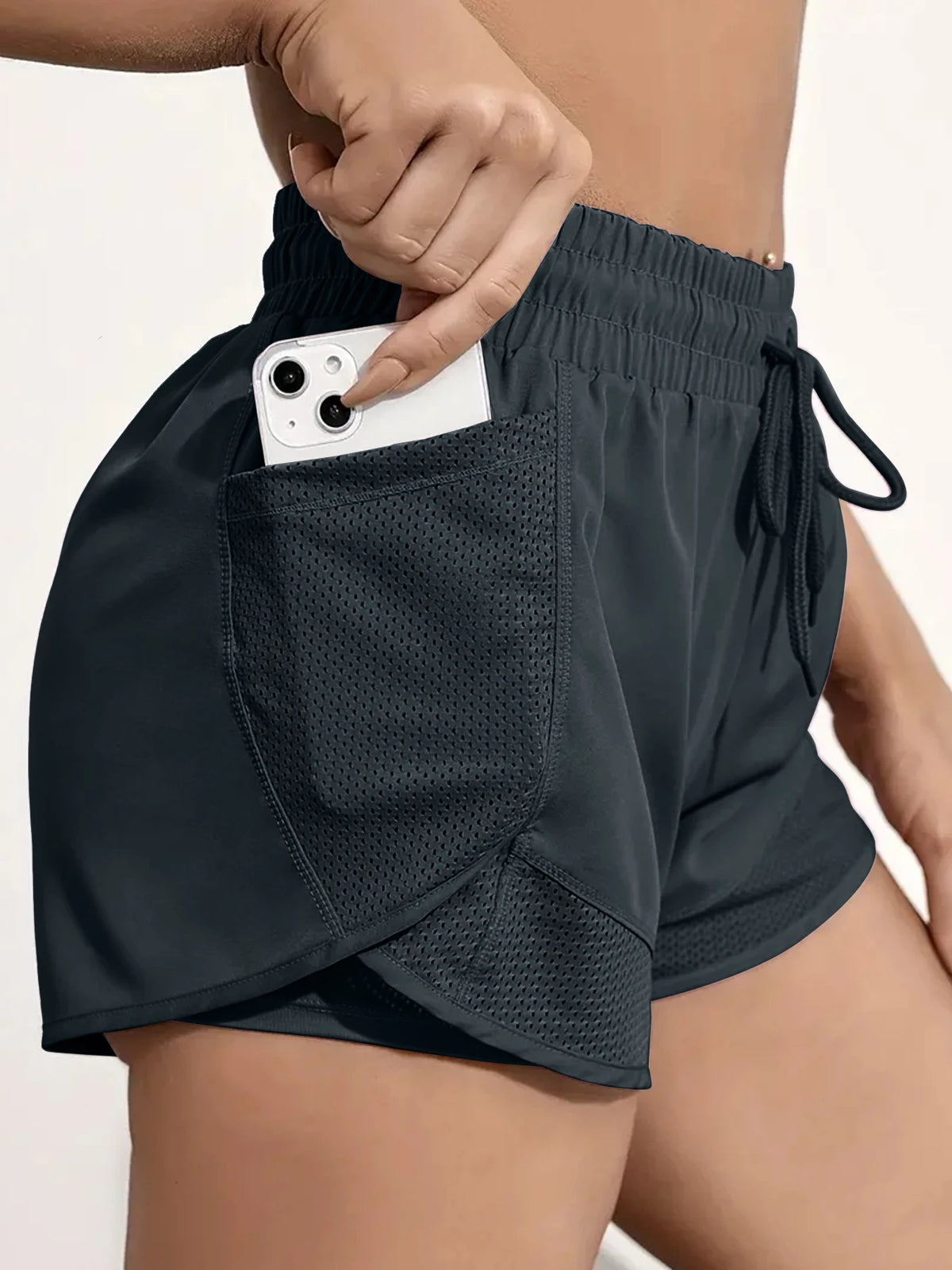 Women's 2 in 1 Running Shorts, High Waisted Quick Dry Athletic Workout Shorts with Mesh Pockets, Breathable Liner Gym Yoga Short - Matrix Studios