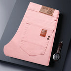 2025 Autumn Men's Elastic Colorful Jeans Breathable Casual  Straight Fitted Solid Color Denim Pants Korean Fashion Trousers - Matrix Studios