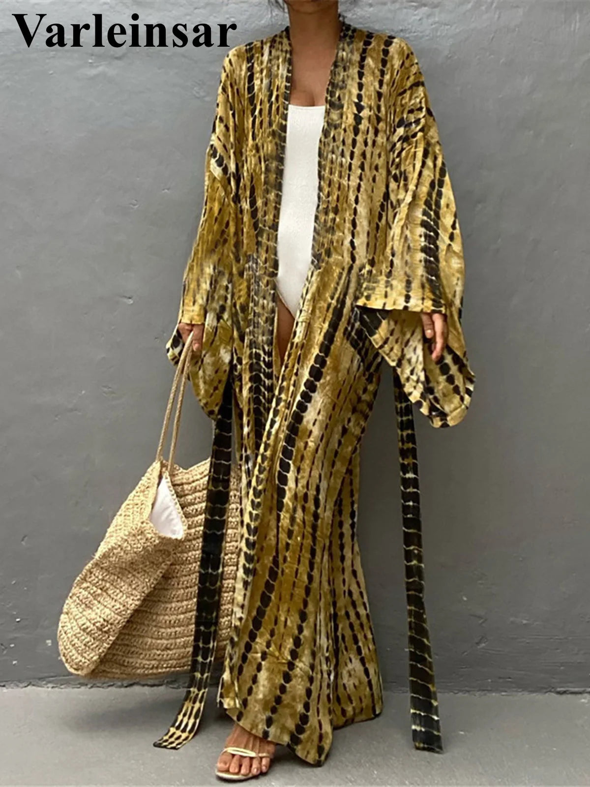 New 10 Colors Printed Long Sleeve With Belt Tunic Beach Cover Up Cover-ups Beach Dress Beach Wear Beachwear Female Women V4521 - Matrix Studios