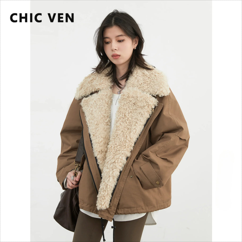 CHIC VEN Women Coats Streetwear Loose Casual New Retro Motorcycle Cotton Jacket Thick Warm Female Overcoat Autumn Winter 2026 - Matrix-studios.com