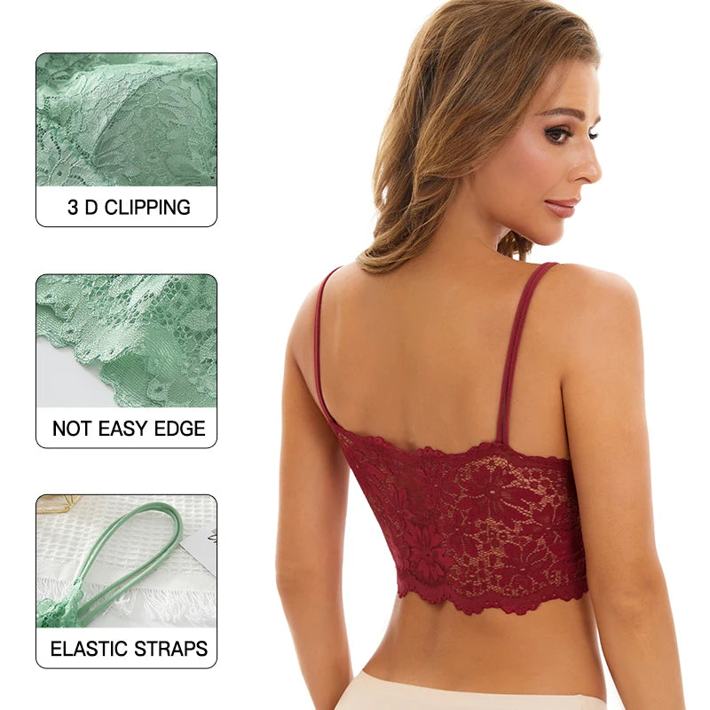 3PCS Women's Lace Bras Top Comfortable Bralette Solid Color Sexy Underwear Vest Female Hollow Out Wireless Lingerie Seamless Bra - Matrix Studios