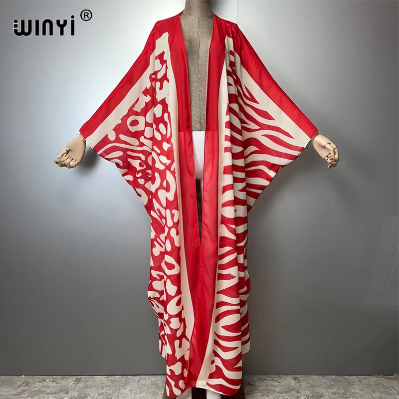 WINYI Africa Bohemia Print Kimonos Loose Dresses for Woman Cardigans Beach Outfits Kaftan Beach Cover Up Evening Dress Maxi Coat - Matrix Studios