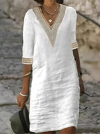 Customizable Women Dress Summer Sexy V-neck Casual Solid Dress - Matrix-studios.com