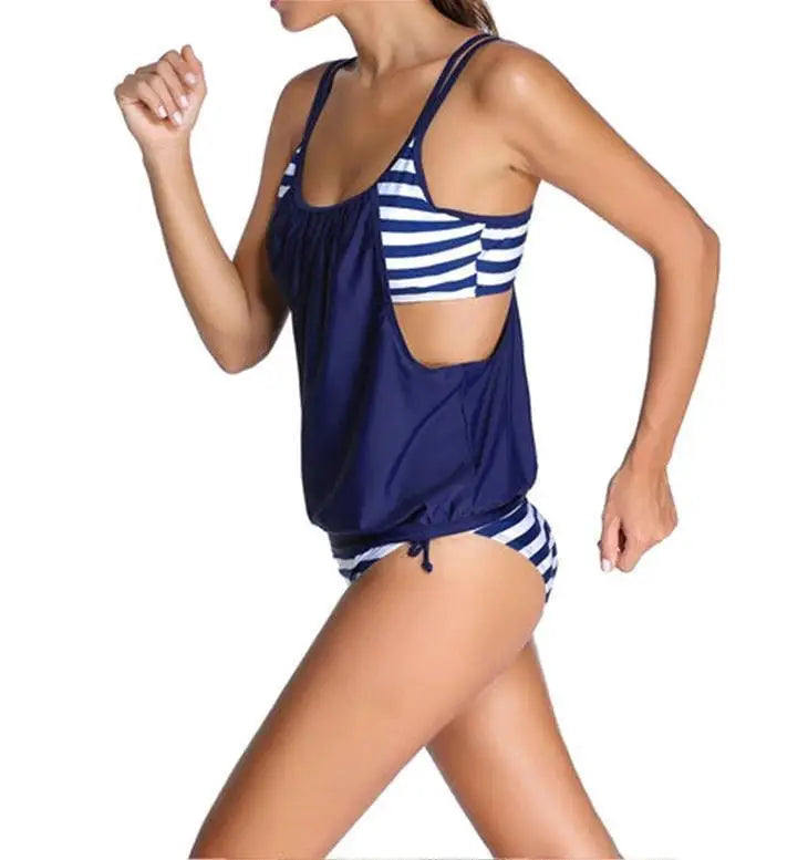 Tankini Swimsuits Women PLus Size 3XL Striped Tankini Vest Top Strap  Swimwear Ladies Female Belly Covered Tankini Set - Matrix-studios.com