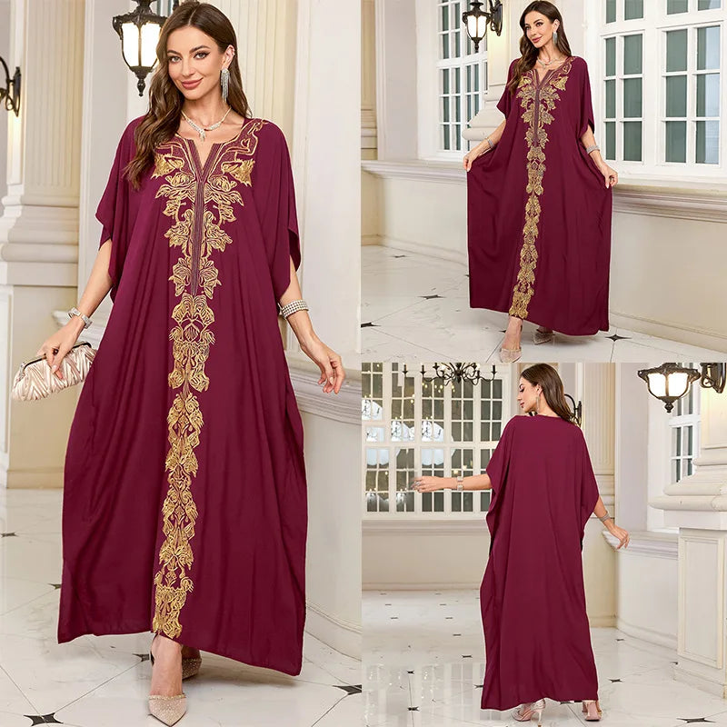 Women Embroidered Long Caftans Plus Size Kaftan Dresses Beach Bathing Suit Cover Up Moomoo Dress Moroccan Robe - Matrix Studios
