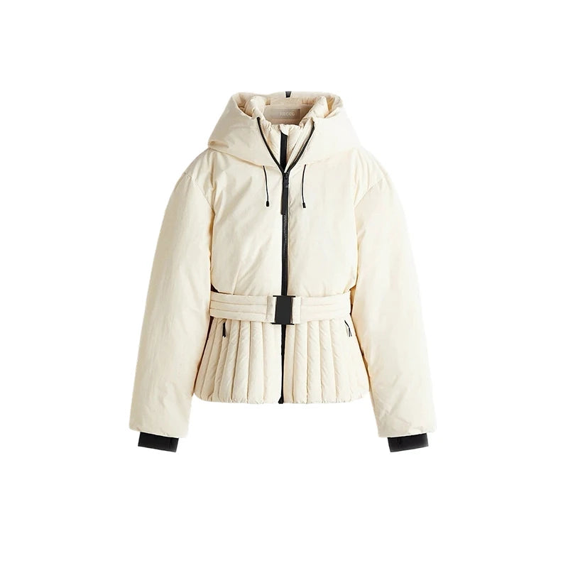 Chic Hooded One Piece Women's Winter Ski Suits Belt Stand Collar High Waist Pockets Overall Jumpsuits 2026 New Lady Warm Skiwear - Matrix Studios
