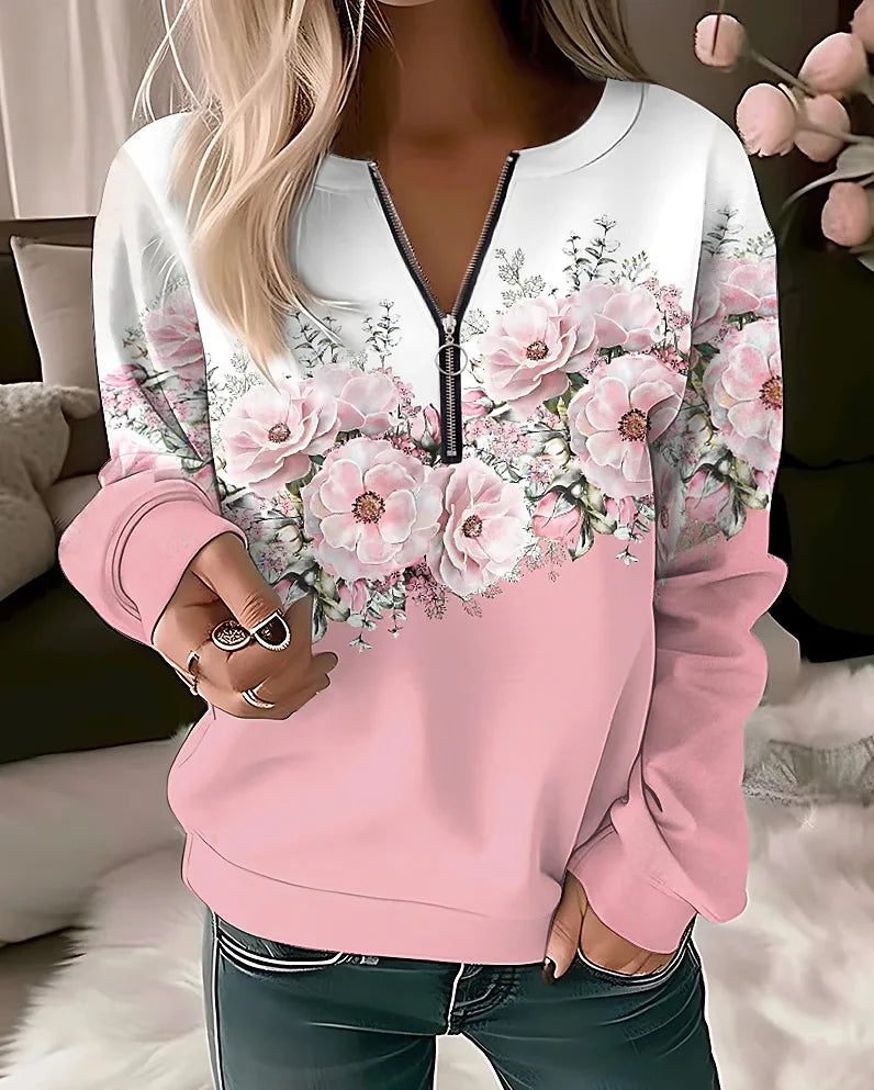 Women's Hoodies Women Fashion Floral Hoodies Flower Painting Sweatshirt Zip Up Hoodie Oversized Sudaderas Harajuku Coats Elegant - Matrix Studios